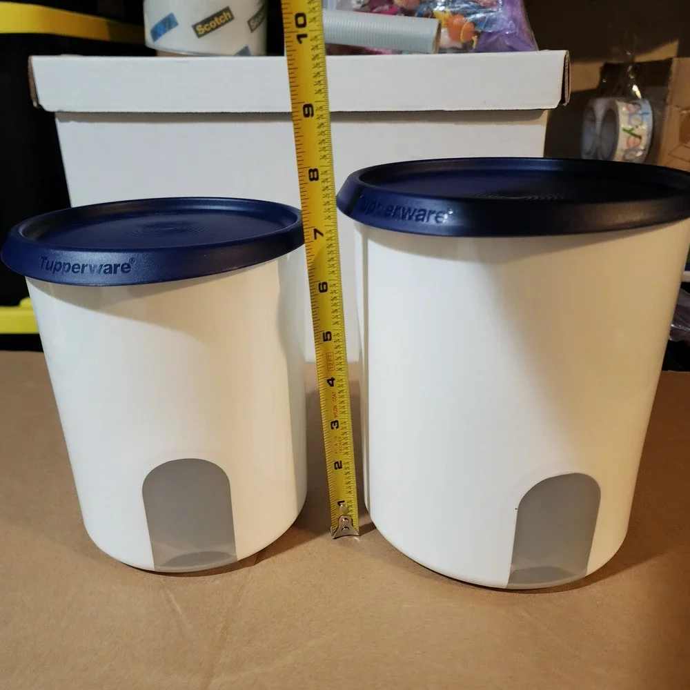 Tupperware Modular Mates One Touch‎ Canisters Set of 2 White Navy Blue 2118B-3